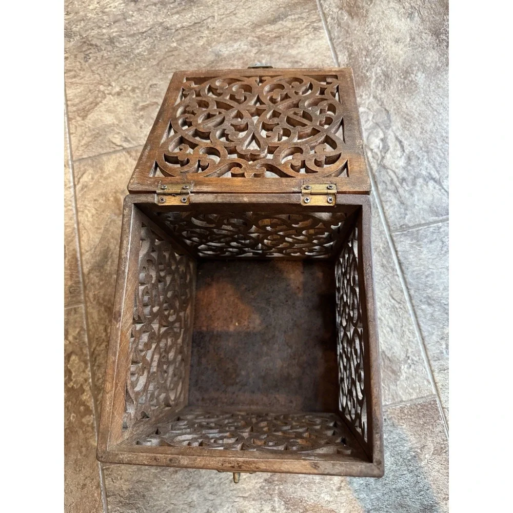 Stunning 1990s Maitland Smith Hand Carved Teak Box Antique Vintage OOAK Art Deco